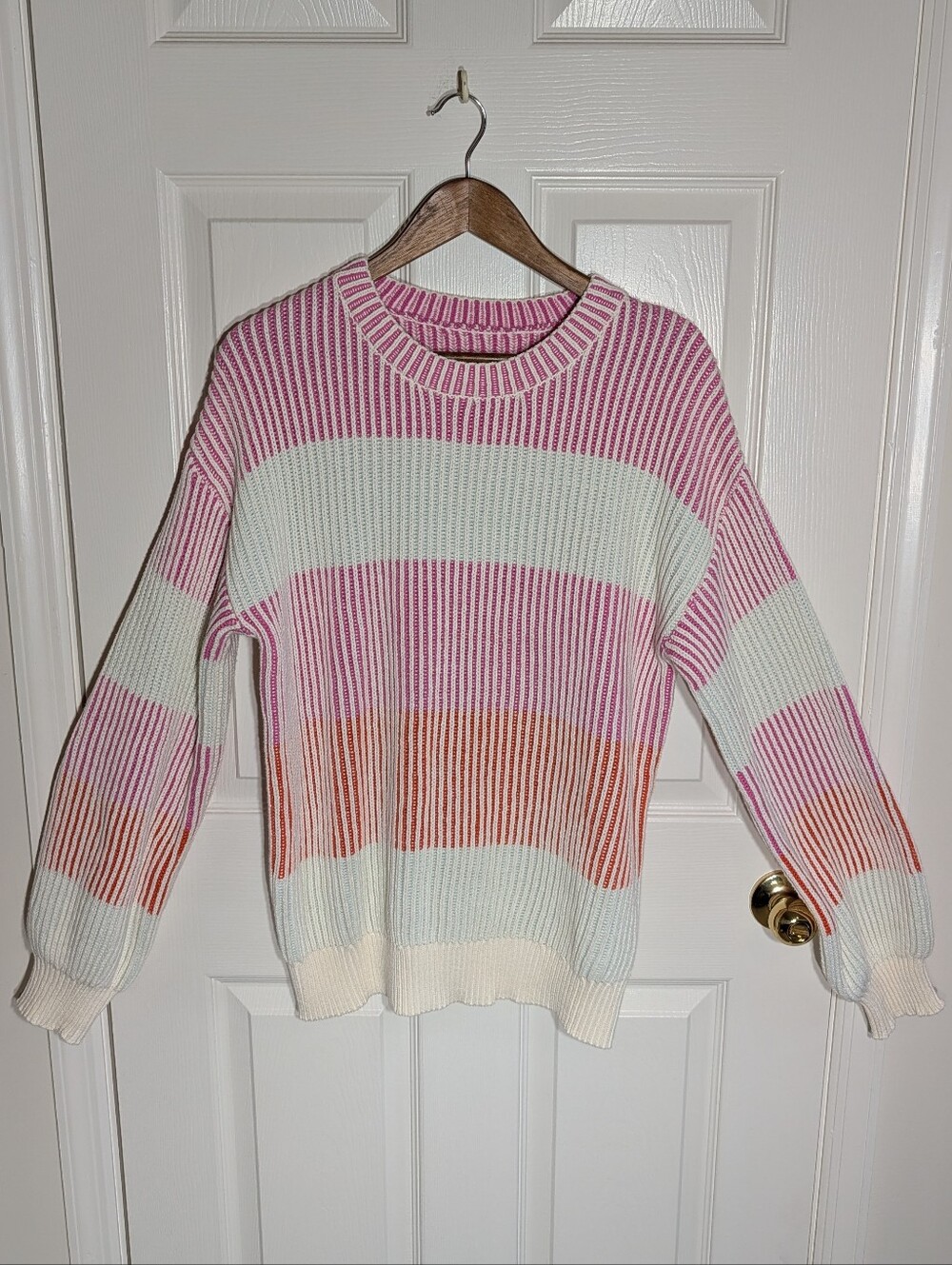 Striped Crewneck Sweater in Pink, White & Orange